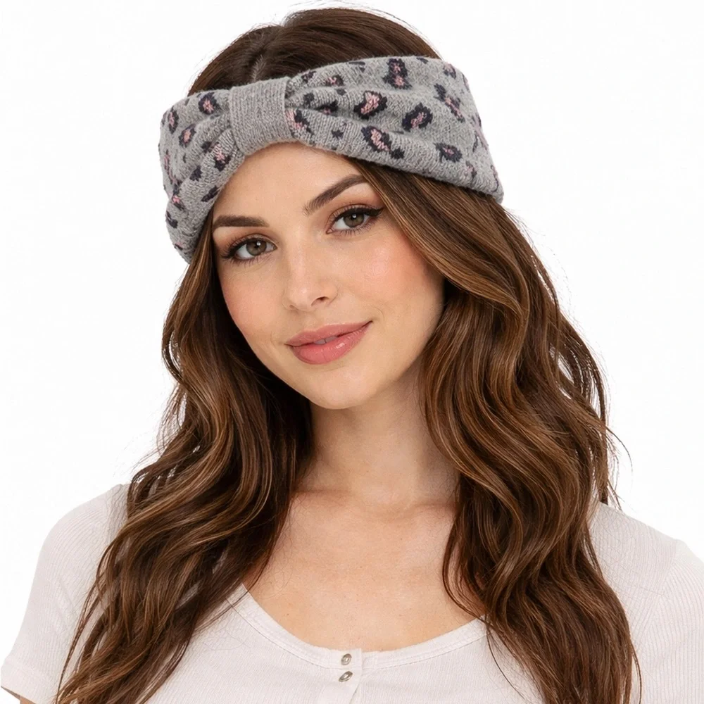 Francesca's Collections Leopard Print Headband - Gray and Pink
